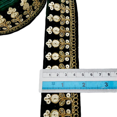 Velvet Floral Embroidered Sequins Trim Indian Sari Border, Sequin Trimming, Sequinned Lace